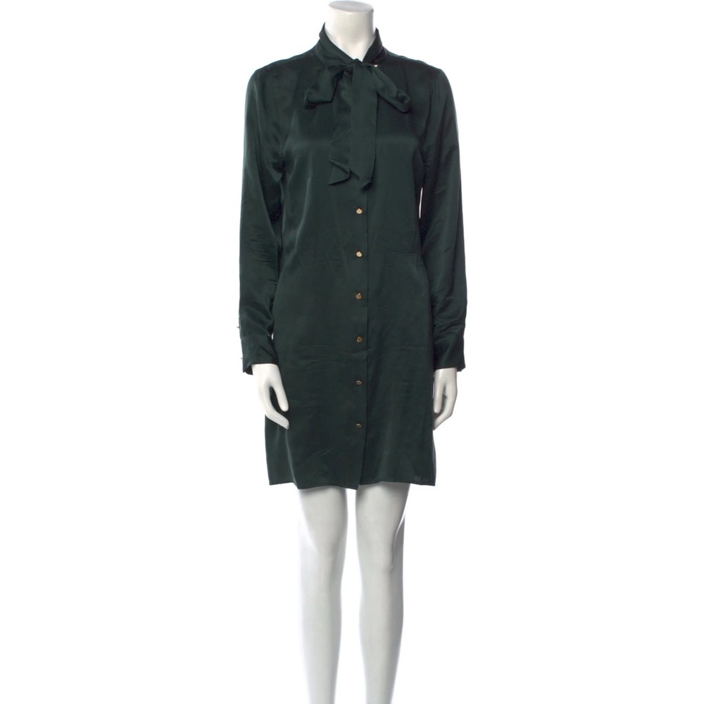 Equipment 100% Silk Dark Green Tie Neck Dress
